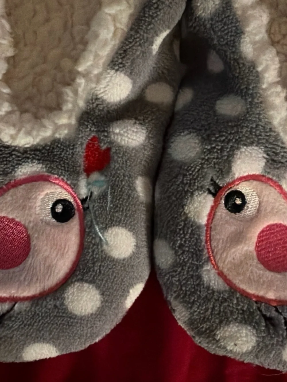 Cozy Grey Polka Dot Slippers with Pink Bird Accent